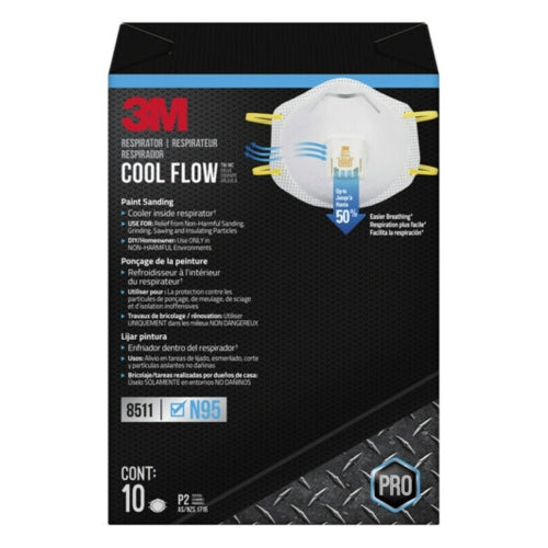 3M 8511 Pro Respirator, N95, Cool Flow Valve (10-Pack)